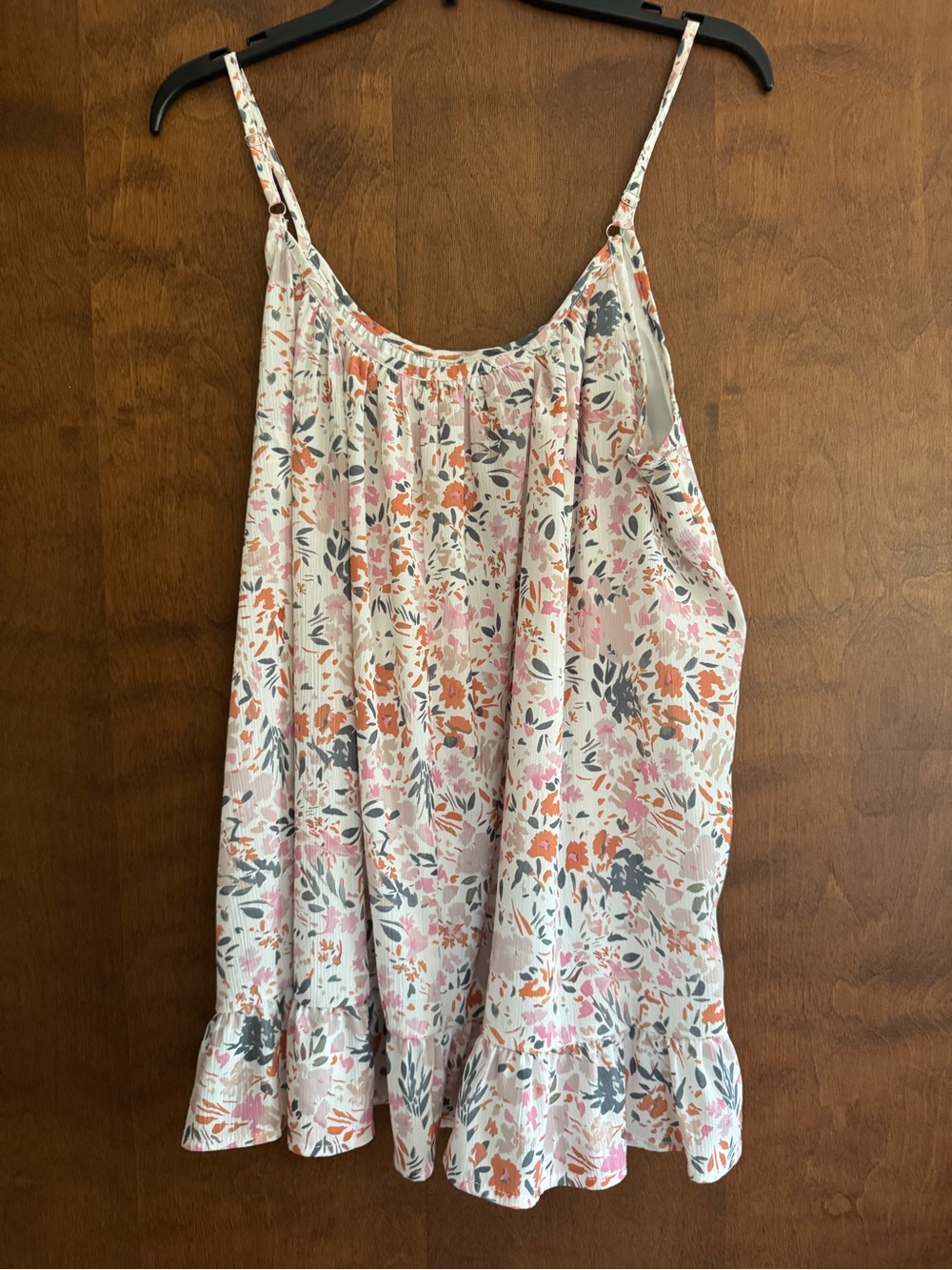 Floral Ruffle-Hem Cami Top - White with Pink & Orange Floral